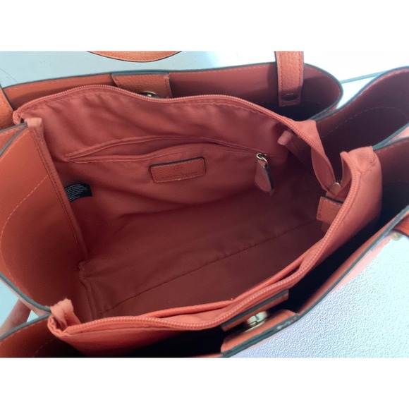 Nanette Lepore Coral Orange Pebbled Leather Bag Shoulder Purse Gold Hardware - Picture 3 of 8